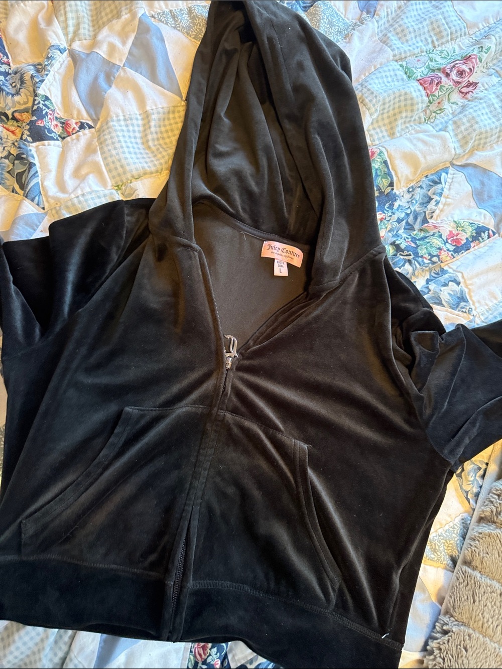 Juicy Couture Black Velour Zip-Front Hoodie Jacket